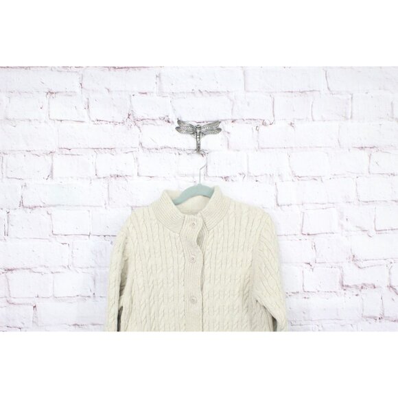 LL Bean Double L Mixed Cable Sweater Button Front Cardigan Cream Medium - Picture 2 of 12
